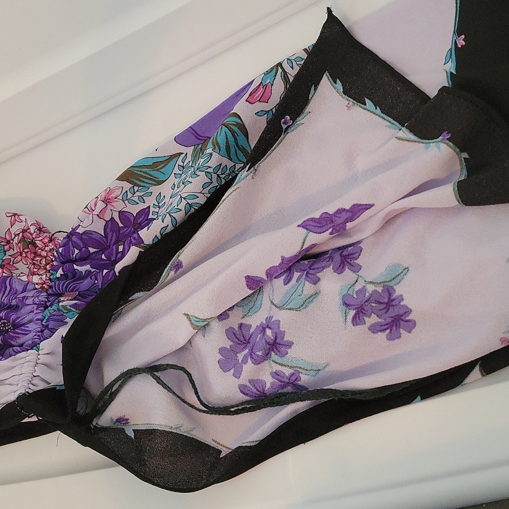 Vintage Swimsuit Coverup/Caftan - Purple Floral Print - Small - Picture 7 of 8